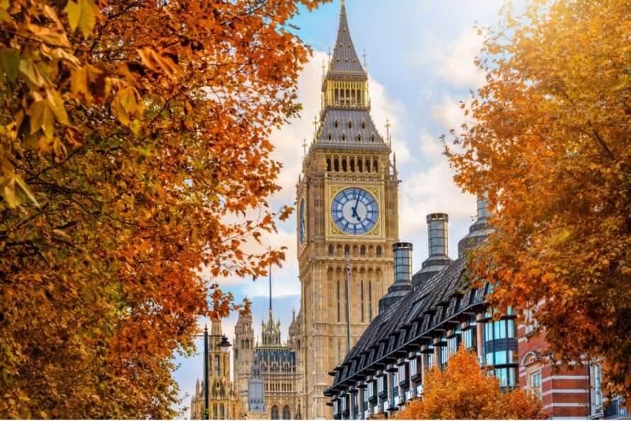 Elizabeth Tower, London, in autumn.