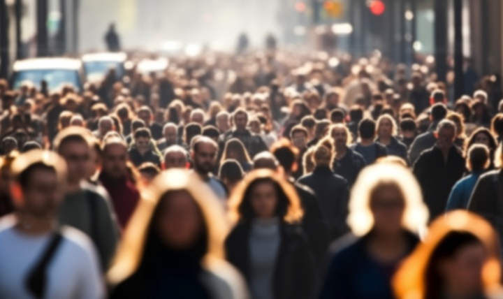 A crowd of people walking.