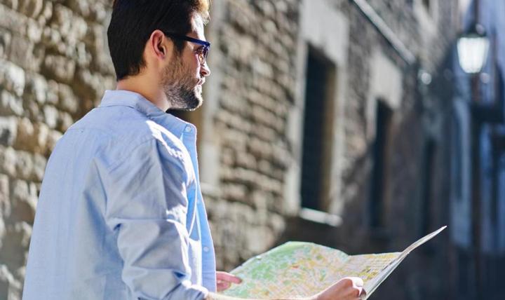 A man following a map.