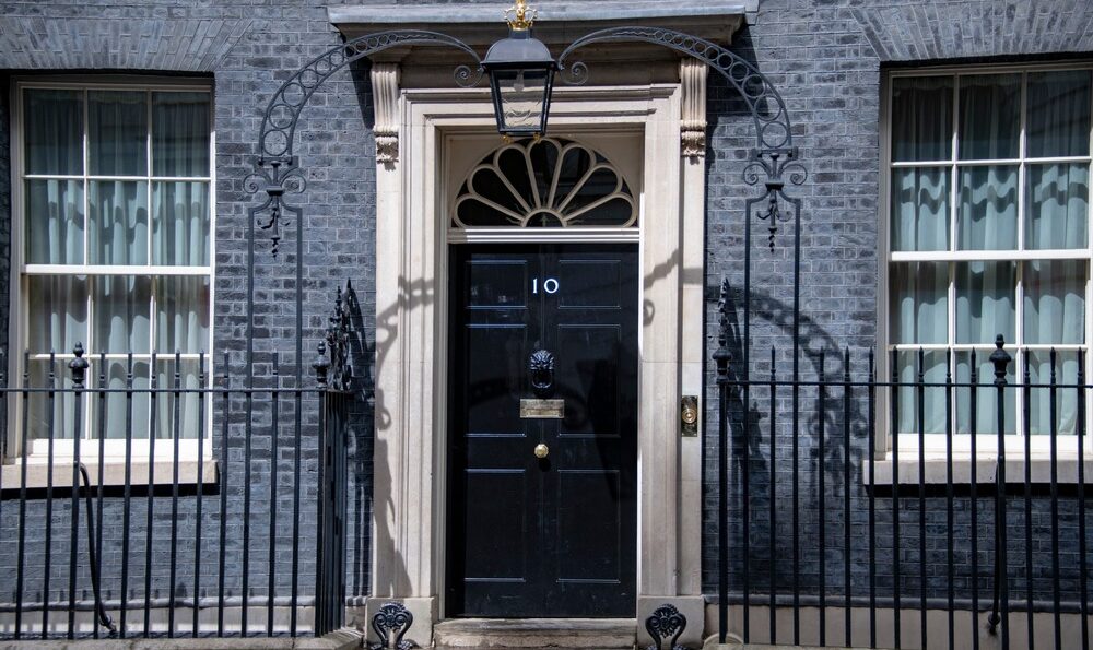 The outside of 10 Downing Street.