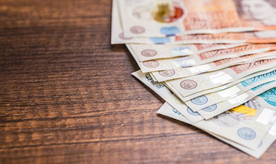 UK bank notes on a table.