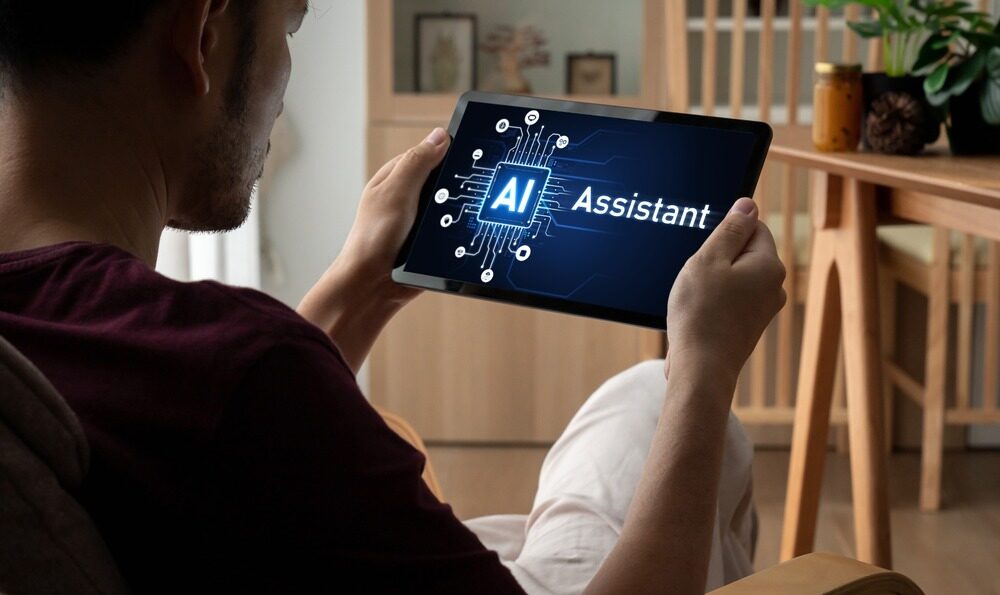 Someone using an AI assistant on a tablet.